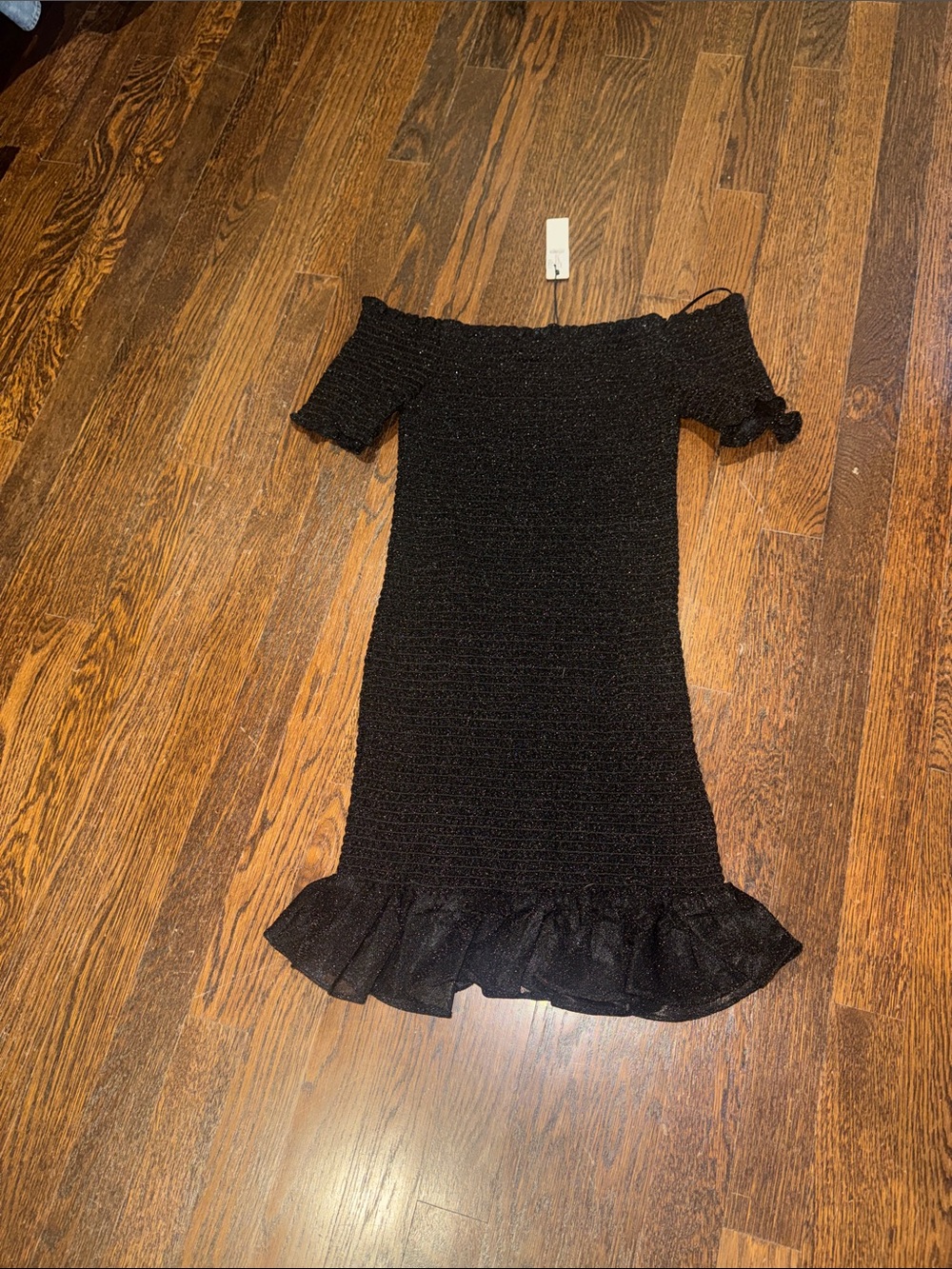 Olivaceous Kids Tween Smocked black dress with ruffle hem NWT shine/glitter L